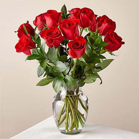 12 Red Roses Bouquet with Vase